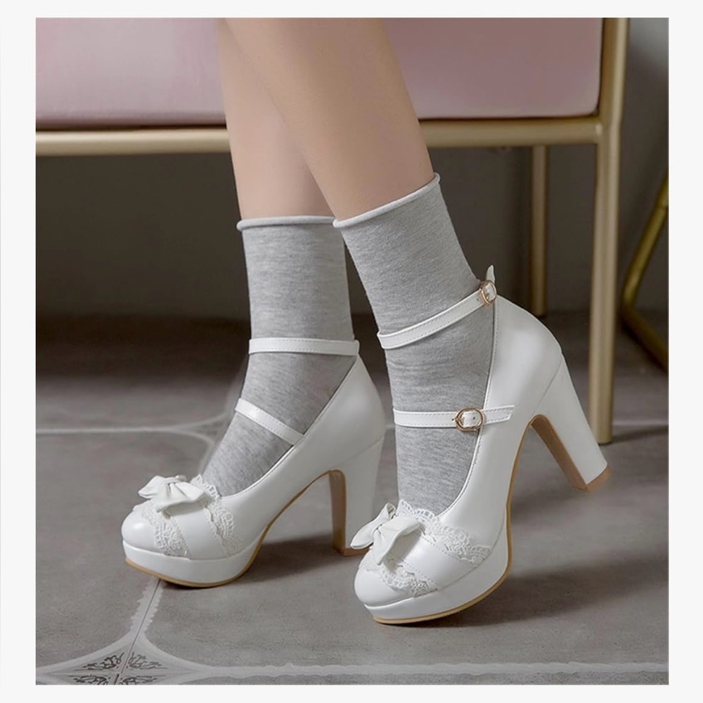 Mary Janes for Women Platform Heels Bow Kawaii Shoes Vintage Dress Pumps